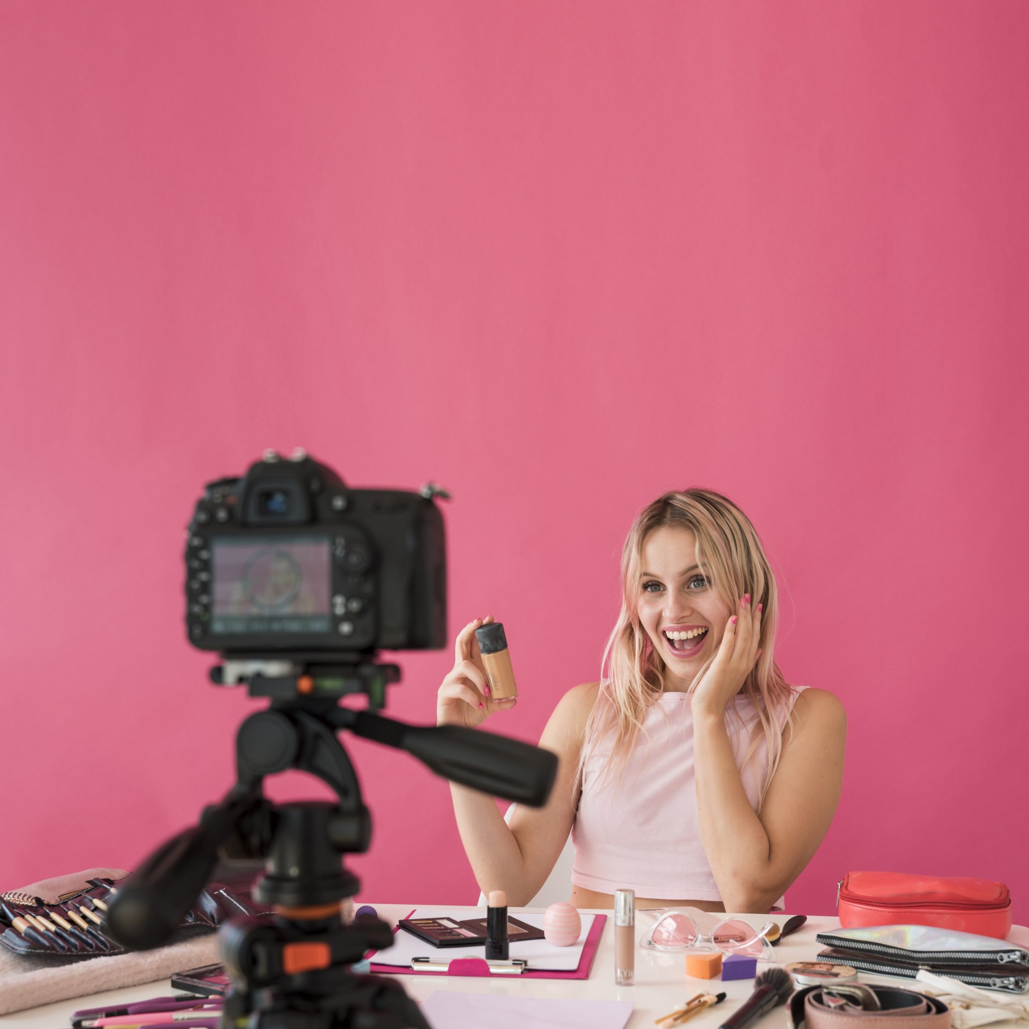 blonde-influencer-recording-make-up-video